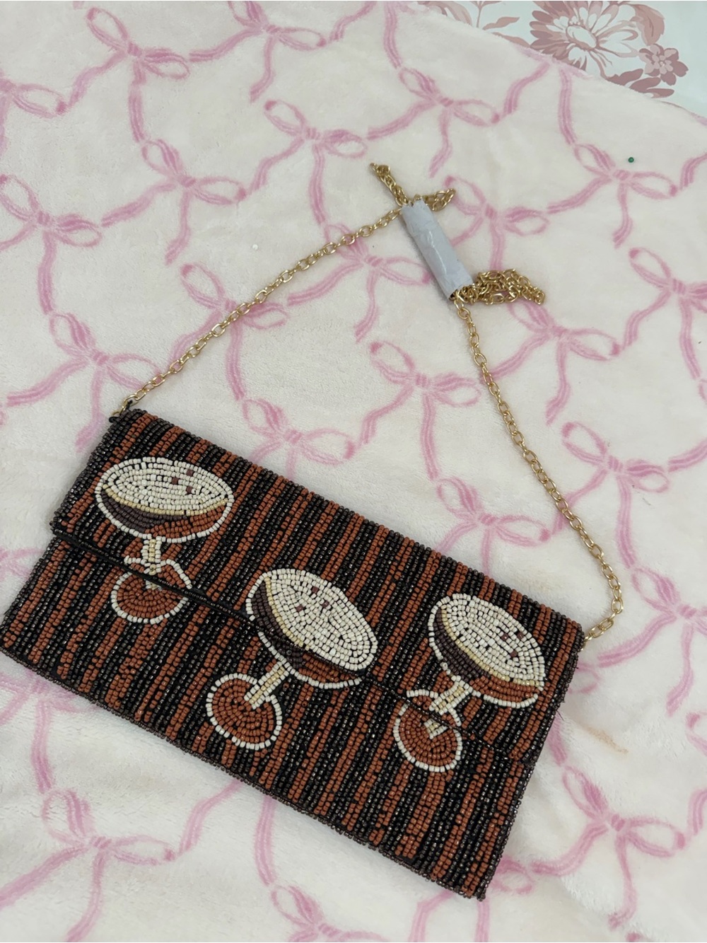 Beaded Cocktail Glass Clutch - Black & Brown